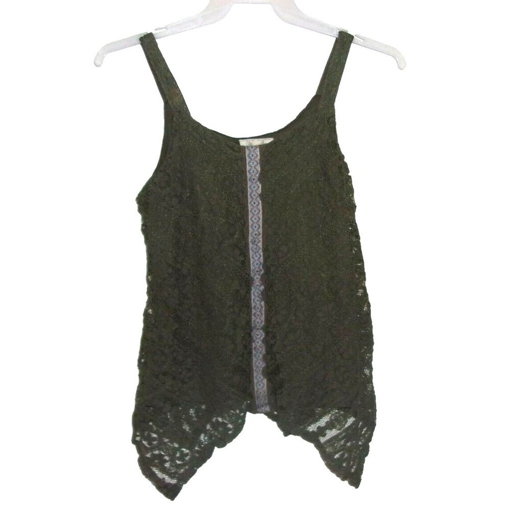 Cloud Sky Brown Lace Overlay Lined Aztec Asymmetrical‎ Tank Top L
